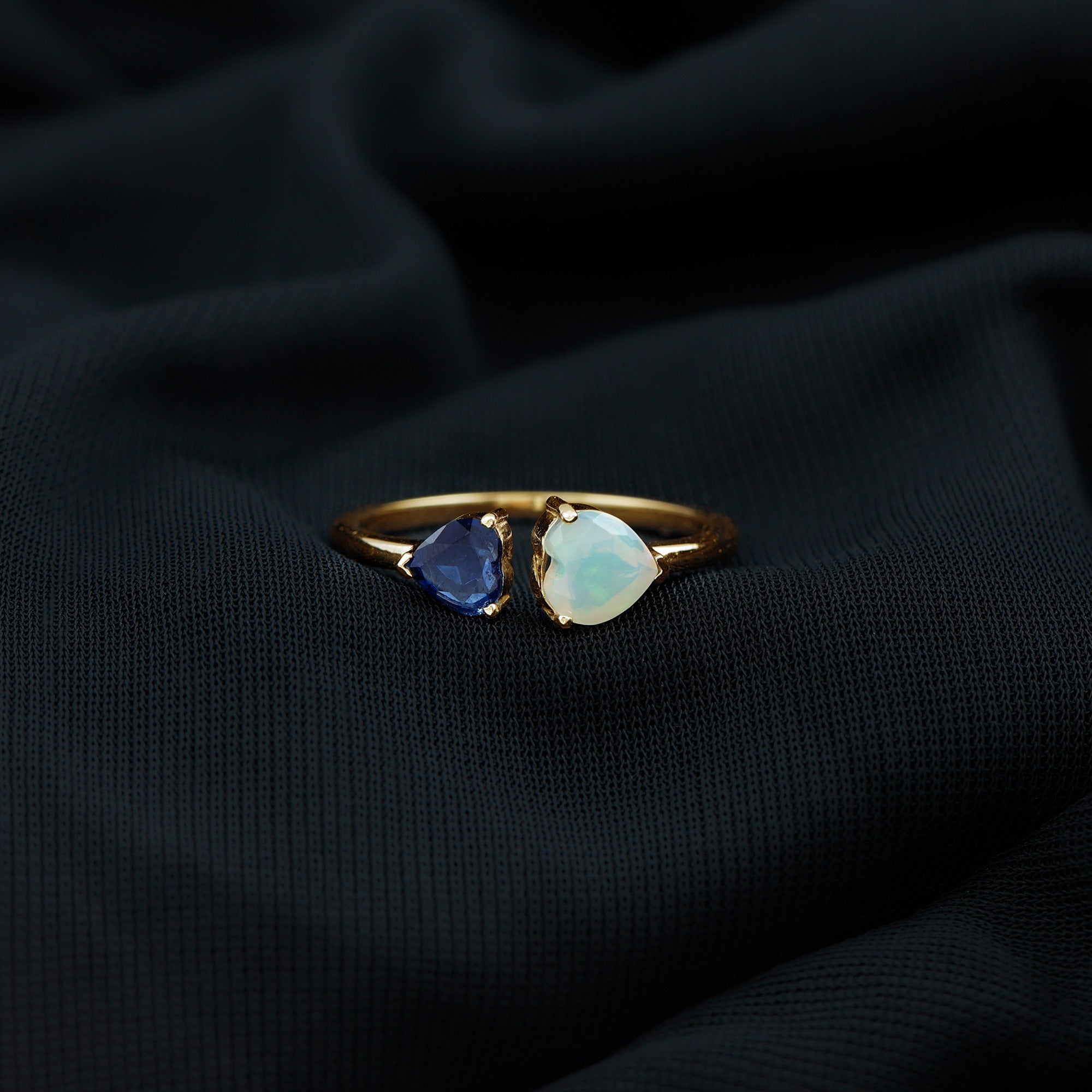 1 CT Blue Sapphire and Ethiopian Opal Toi Et Moi Heart Ring Blue Sapphire - ( AAA ) - Quality - Rosec Jewels