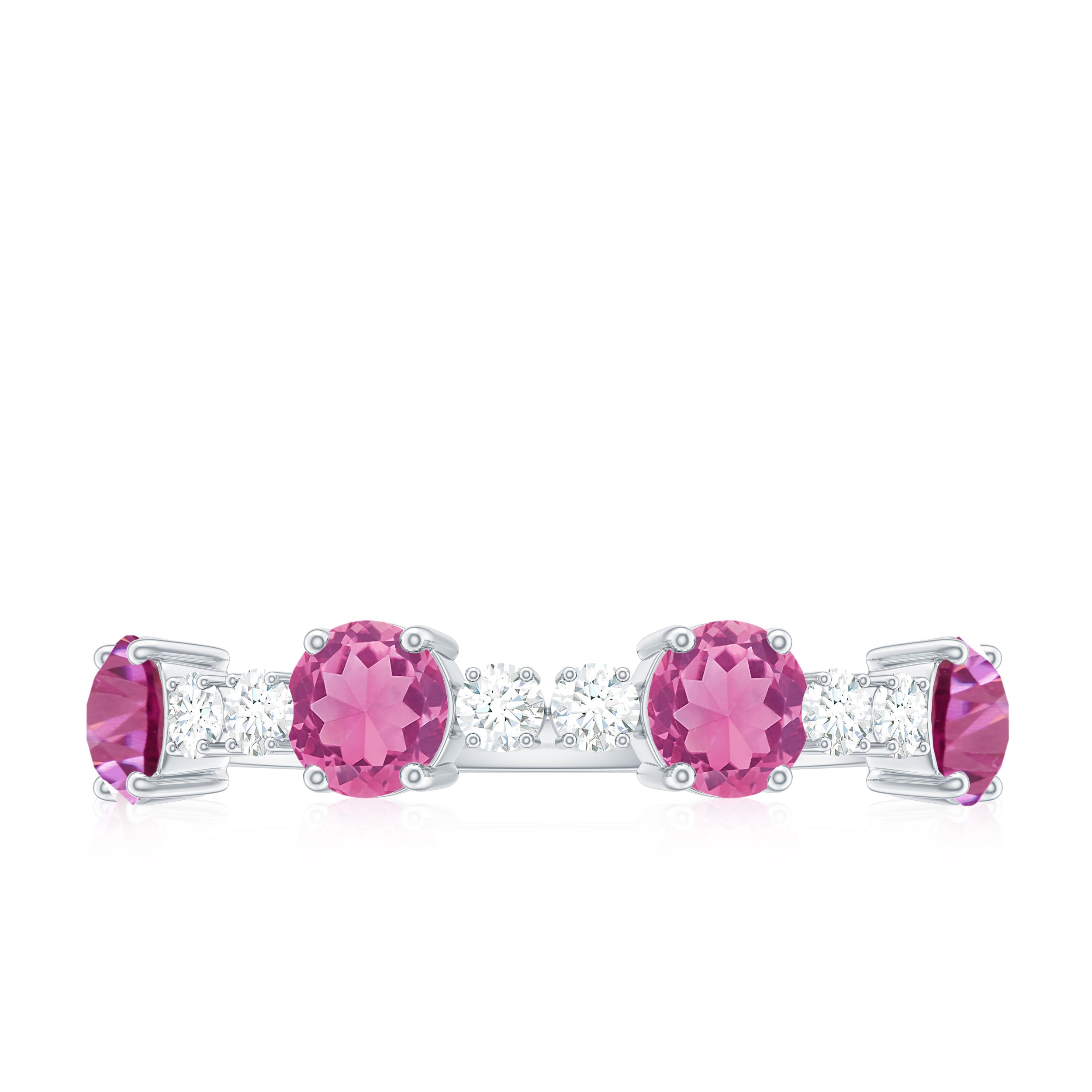 Alternate Semi Eternity Ring with Pink Tourmaline and Diamond Pink Tourmaline - ( AAA ) - Quality - Rosec Jewels