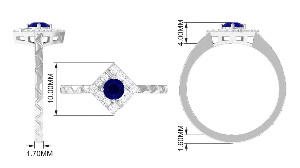 3/4 CT Minimal Blue Sapphire and Diamond Ring with Textured Details Blue Sapphire - ( AAA ) - Quality - Rosec Jewels