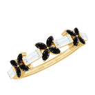 Floral Created Black Diamond and Moissanite Half Eternity Ring Lab Created Black Diamond - ( AAAA ) - Quality - Rosec Jewels