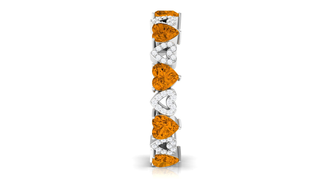 Natural Citrine and Diamond Heart Eternity Band Ring Citrine - ( AAA ) - Quality - Rosec Jewels