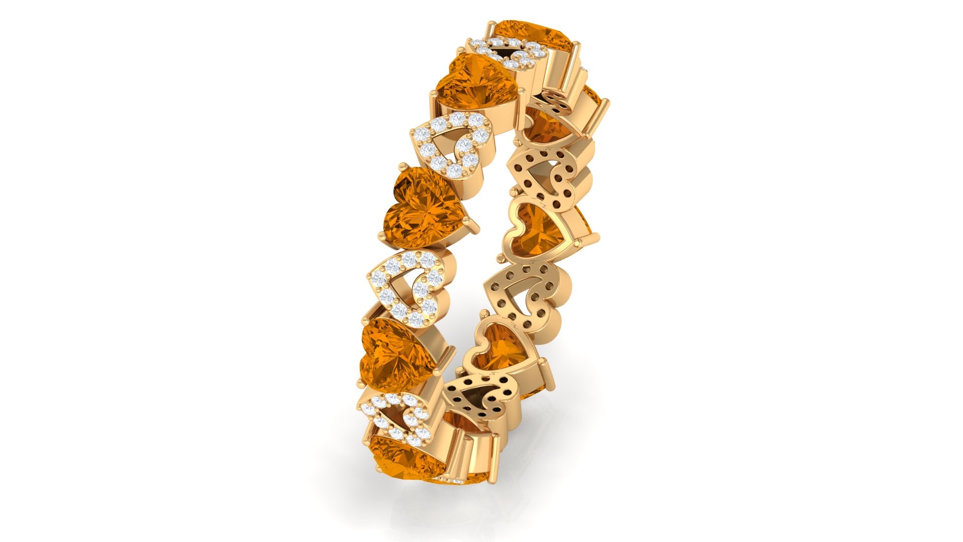 Natural Citrine and Diamond Heart Eternity Band Ring Citrine - ( AAA ) - Quality - Rosec Jewels