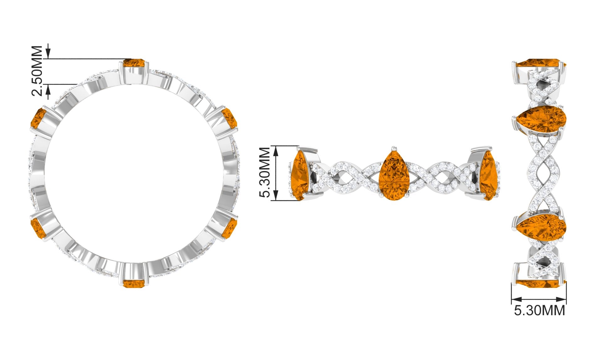 Natural Citrine and Diamond Eternity Ring in Prong Setting Citrine - ( AAA ) - Quality - Rosec Jewels