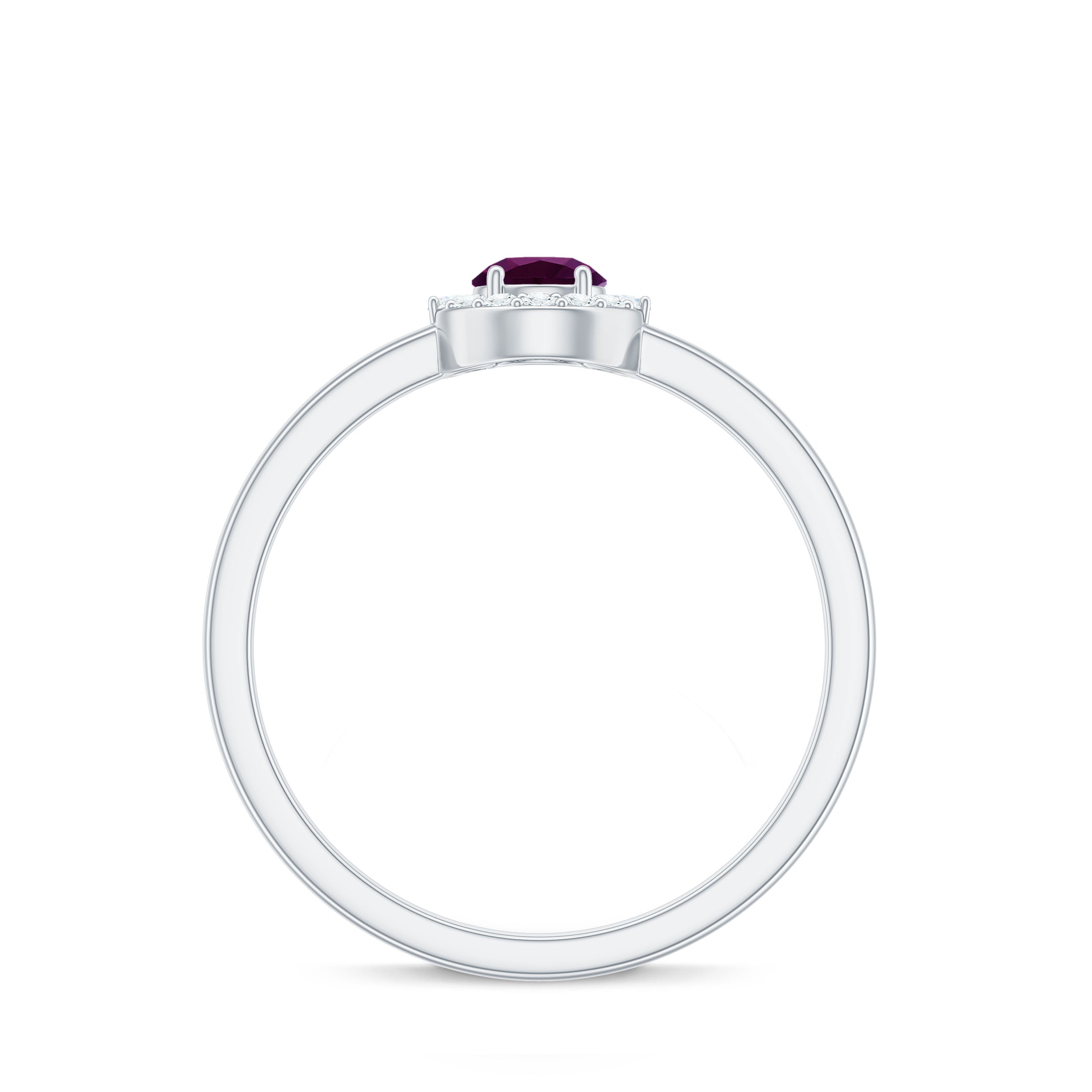 Rhodolite Minimal Promise Ring with Diamond Halo Rhodolite - ( AAA ) - Quality - Rosec Jewels