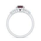 Oval Cut Rhodolite Solitaire Engagement Ring with Diamond Rhodolite - ( AAA ) - Quality - Rosec Jewels