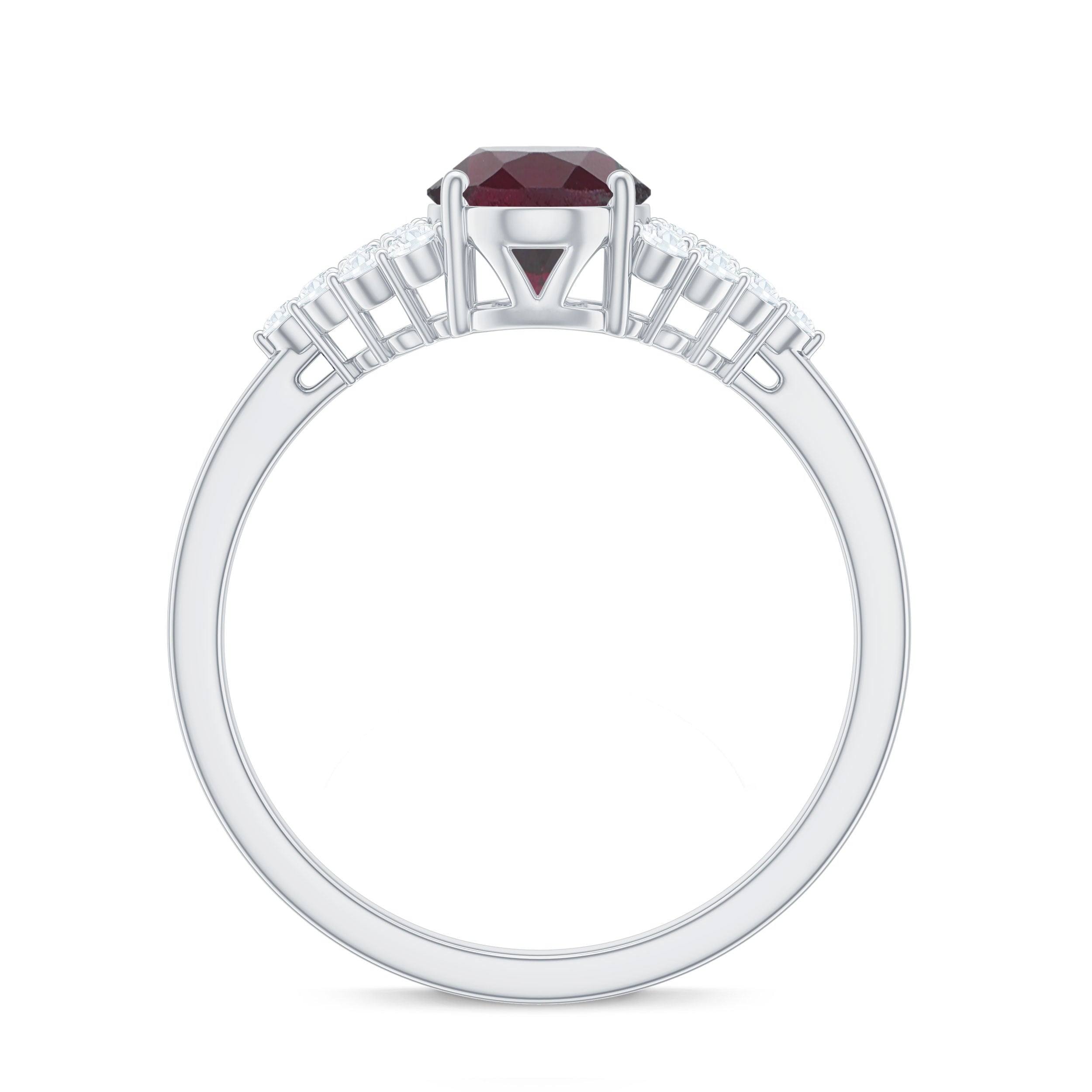 Oval Cut Rhodolite Solitaire Engagement Ring with Diamond Rhodolite - ( AAA ) - Quality - Rosec Jewels