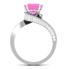 Created Pink Sapphire Solitaire Bypass Engagement Ring with Diamond Lab Created Pink Sapphire - ( AAAA ) - Quality - Rosec Jewels