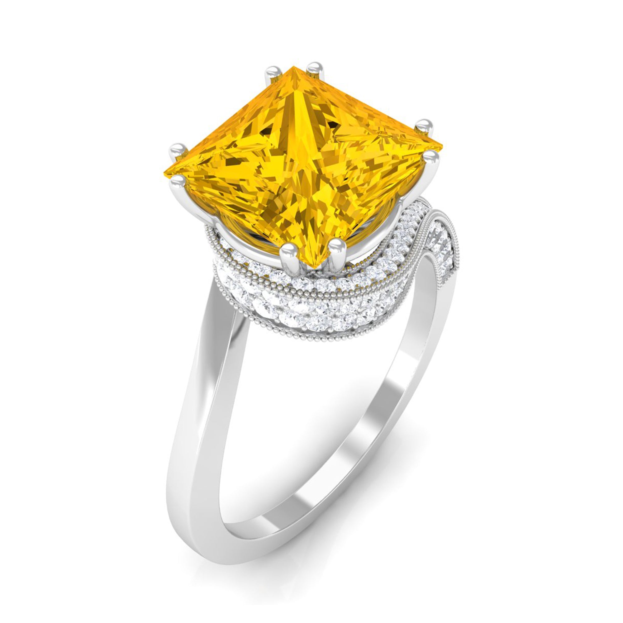 Lab Grown Yellow Sapphire Bypass Engagement Ring with Diamond Lab Created Yellow Sapphire - ( AAAA ) - Quality - Rosec Jewels