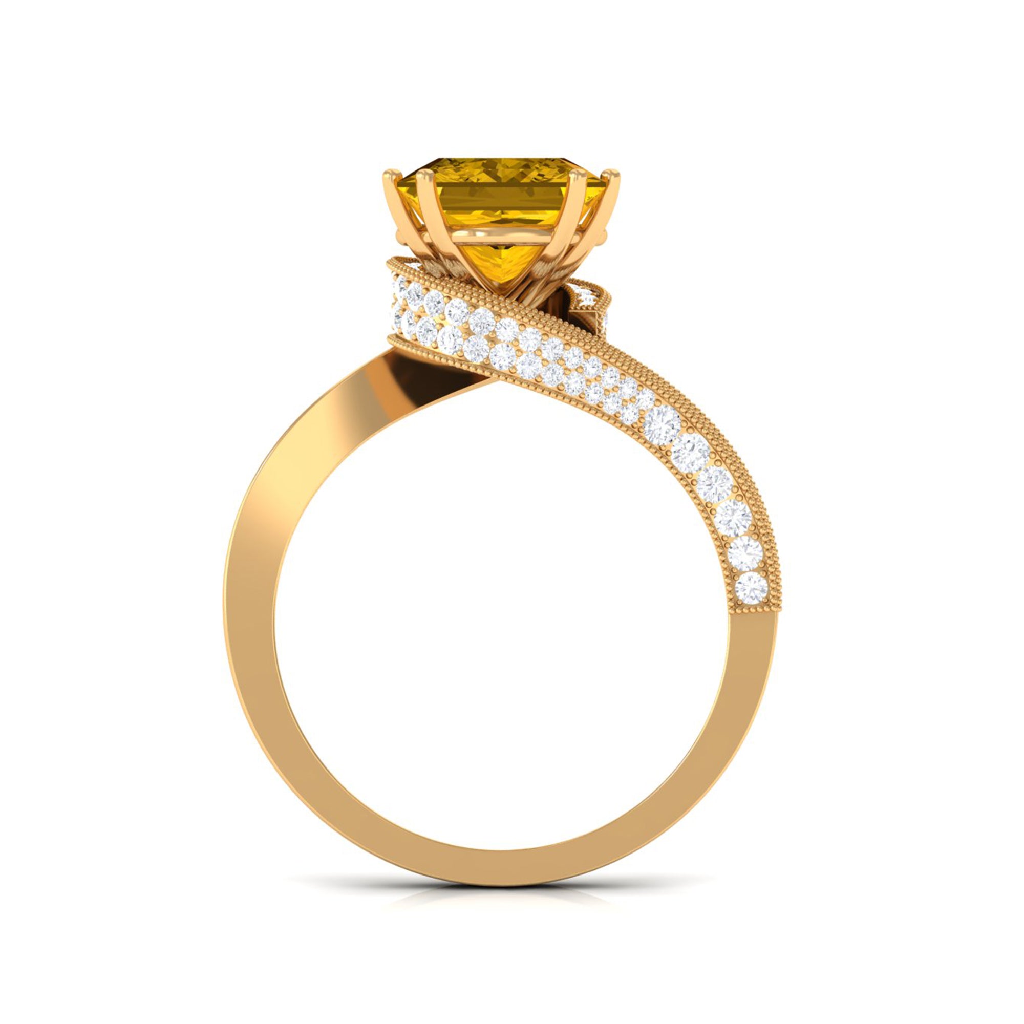 Lab Grown Yellow Sapphire Bypass Engagement Ring with Diamond Lab Created Yellow Sapphire - ( AAAA ) - Quality - Rosec Jewels