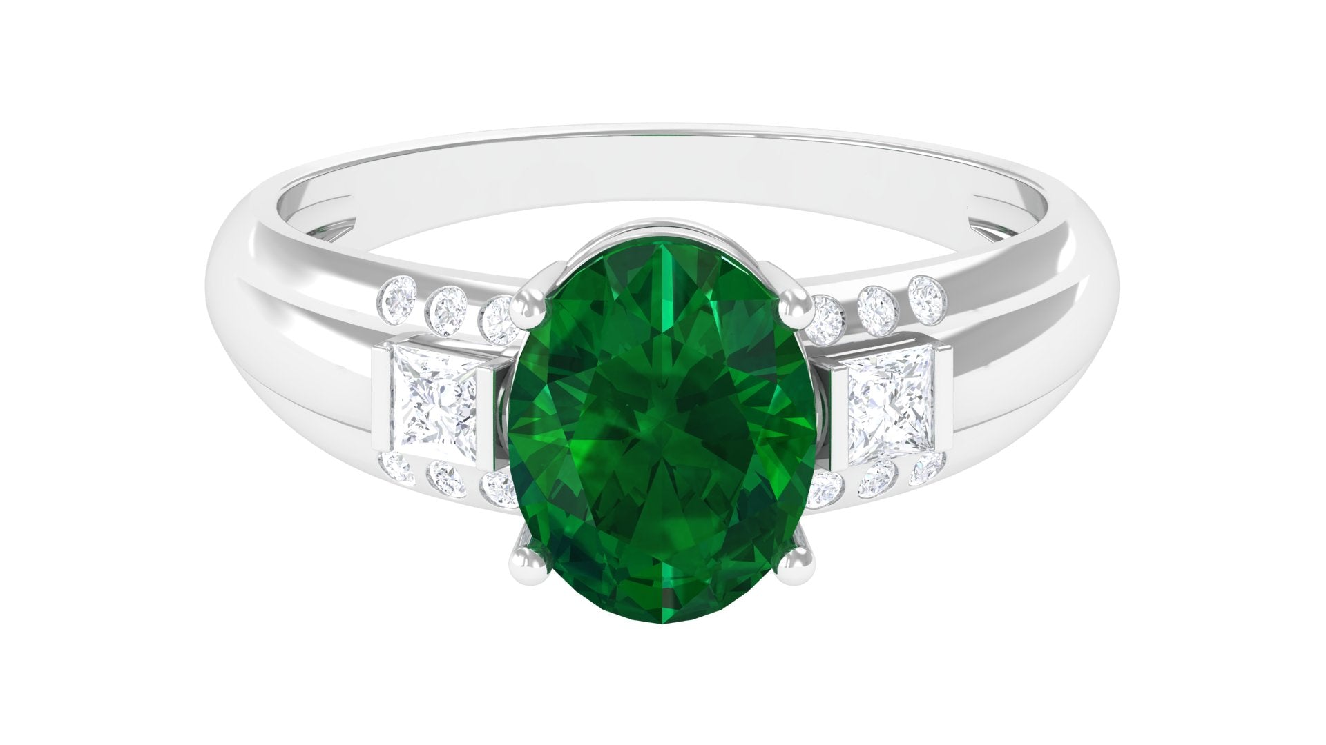 Solitaire Lab Grown Emerald Oval Engagement Ring with Diamond Lab Created Emerald - ( AAAA ) - Quality - Rosec Jewels