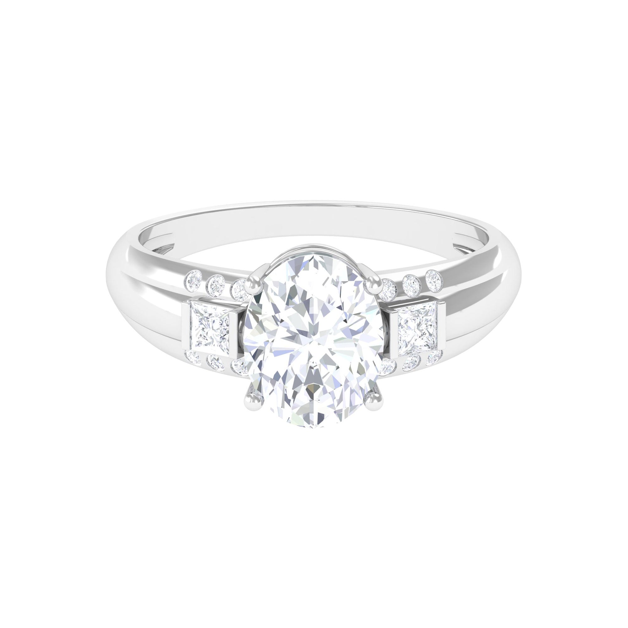 Oval Cubic Zirconia Solitaire Engagement Ring Zircon - ( AAAA ) - Quality - Rosec Jewels