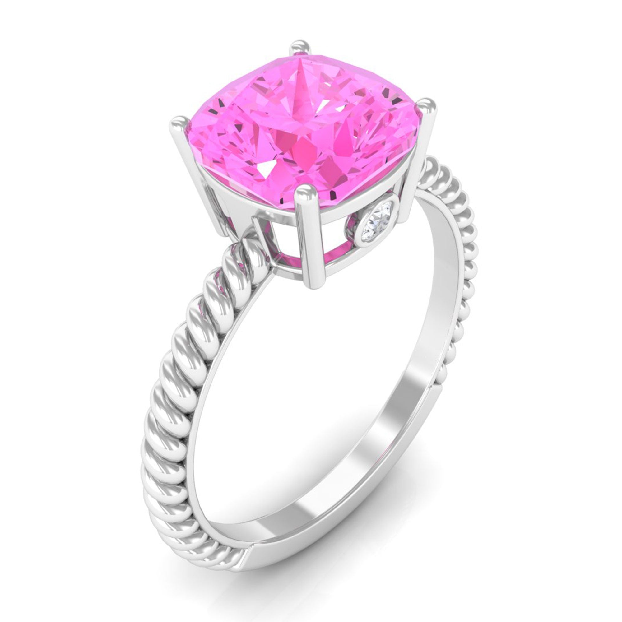 Created Pink Sapphire Solitaire Engagement Ring Lab Created Pink Sapphire - ( AAAA ) - Quality - Rosec Jewels