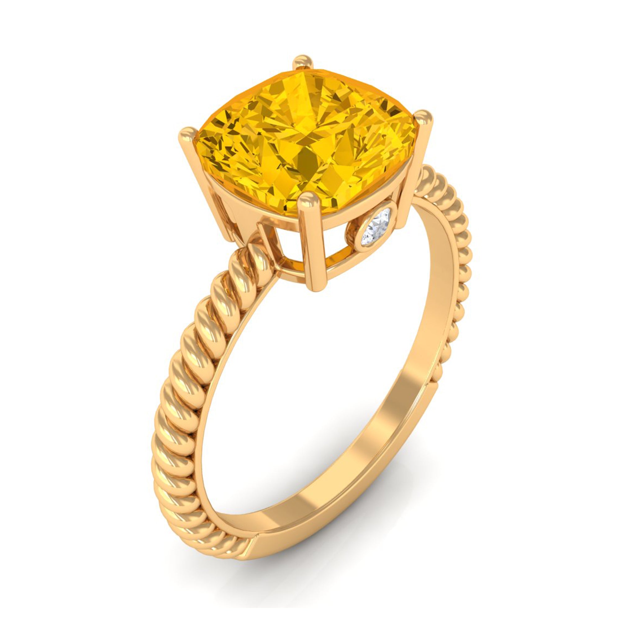 Created Yellow Sapphire Solitaire Engagement Ring Lab Created Yellow Sapphire - ( AAAA ) - Quality - Rosec Jewels