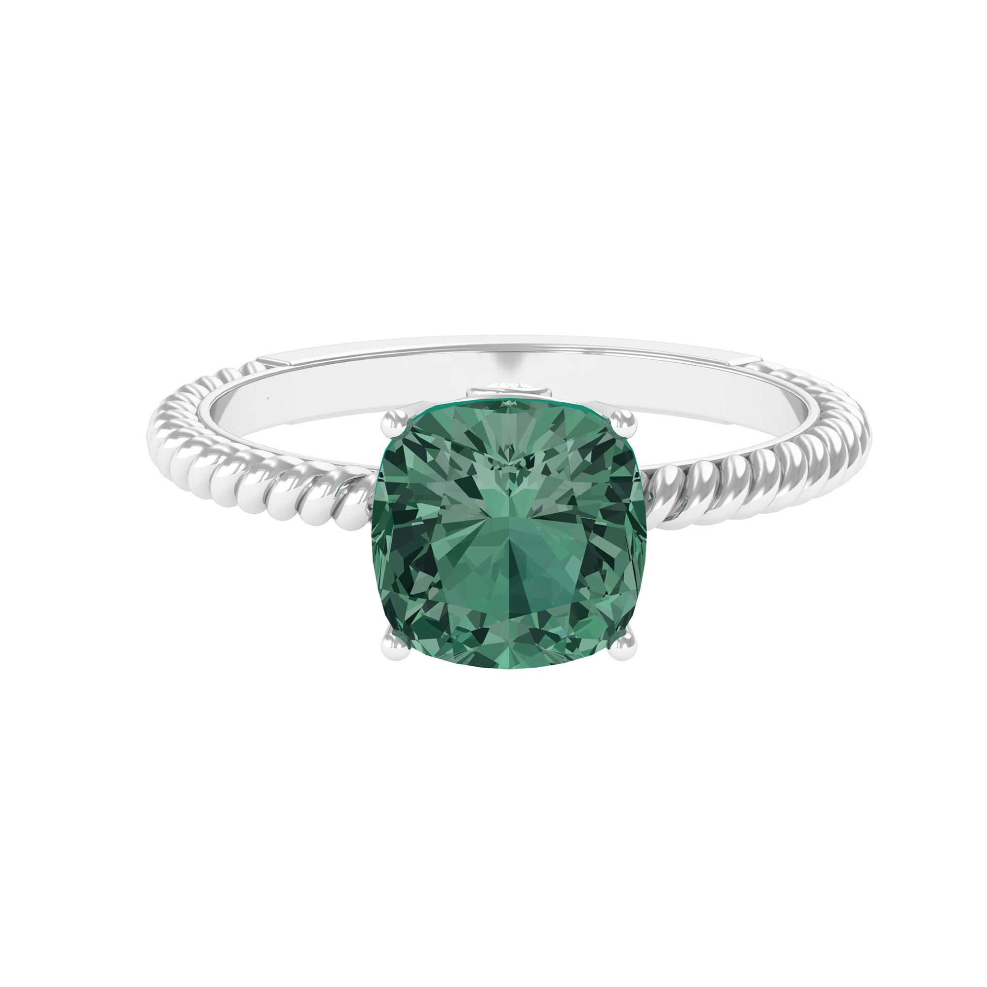 Created Green Sapphire Solitaire Engagement Ring Lab Created Green Sapphire - ( AAAA ) - Quality - Rosec Jewels
