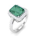 Lab Grown Green Sapphire Emerald Cut Engagement Ring with Moissanite Lab Created Green Sapphire - ( AAAA ) - Quality - Rosec Jewels