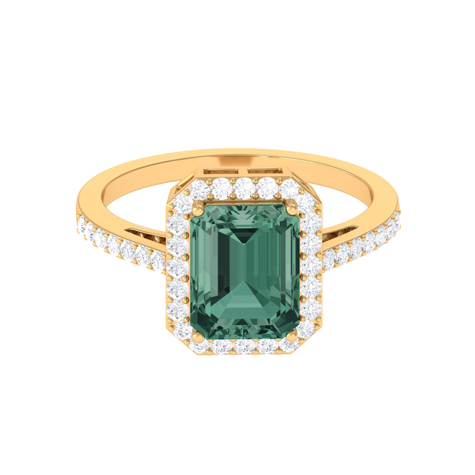 Lab Grown Green Sapphire Emerald Cut Engagement Ring with Moissanite Lab Created Green Sapphire - ( AAAA ) - Quality - Rosec Jewels