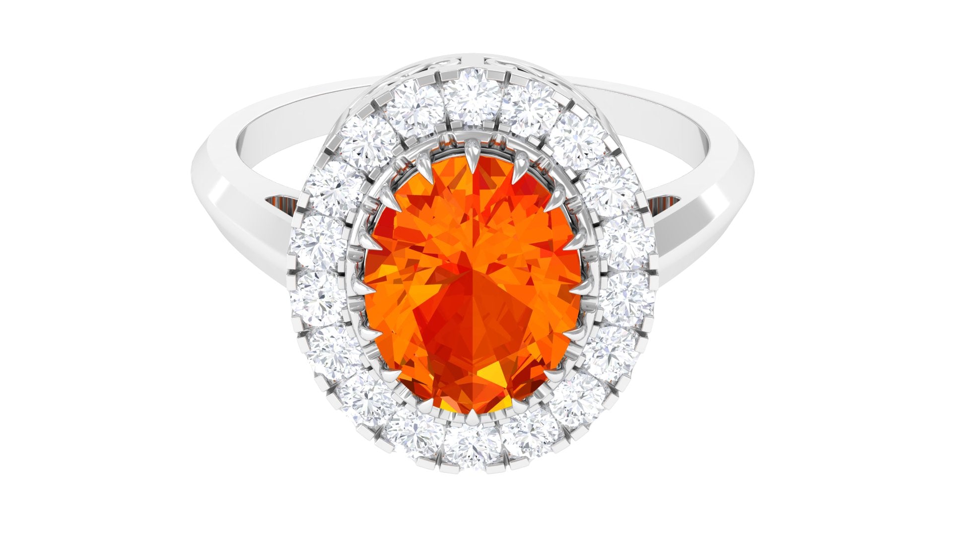 Lab Grown Orange Sapphire Vintage Engagement Ring with Moissanite Halo Lab Created Orange Sapphire - ( AAAA ) - Quality - Rosec Jewels