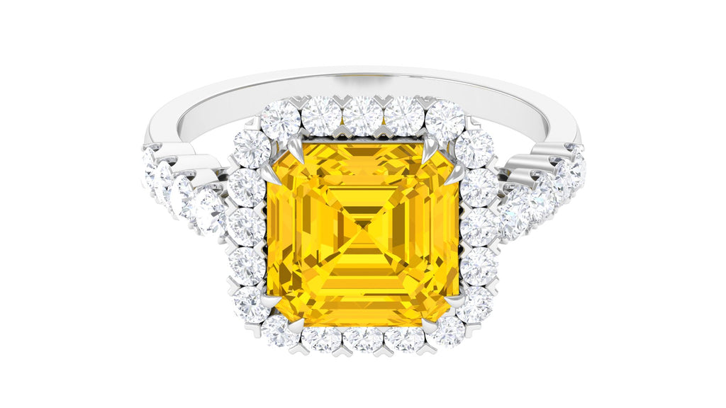 Created Yellow Sapphire and Moissanite Halo Engagement Ring