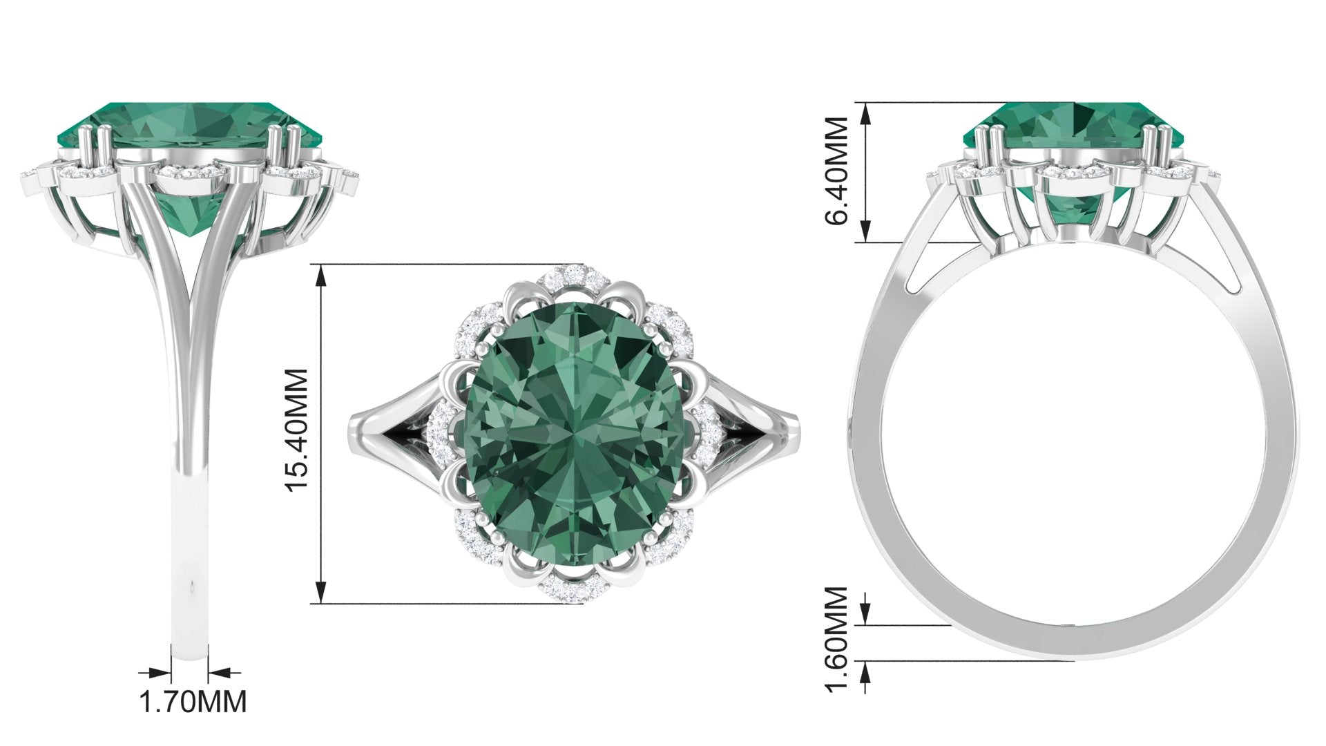 Created Green Sapphire Oval Engagement Ring with Diamond Lab Created Green Sapphire - ( AAAA ) - Quality - Rosec Jewels