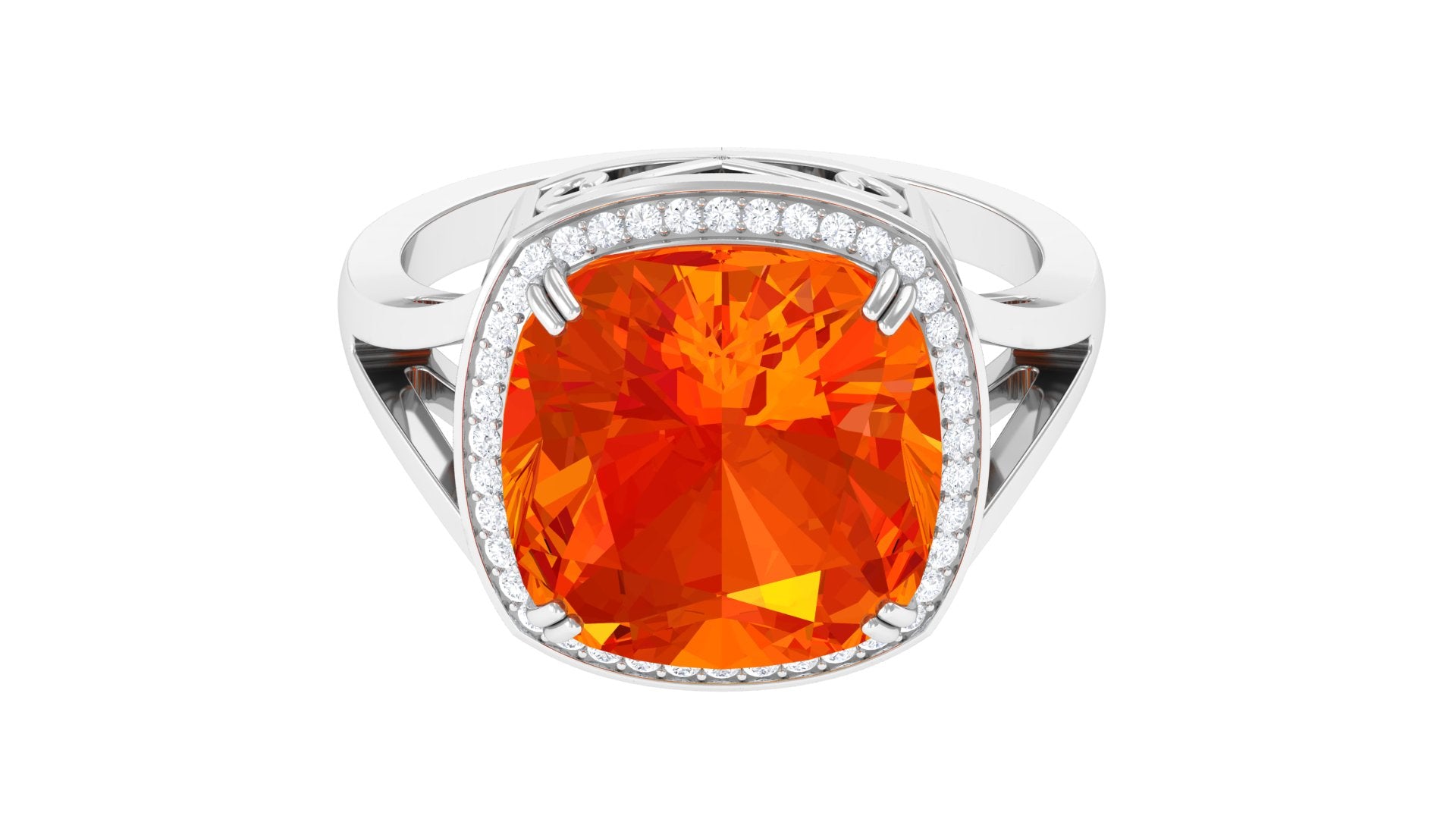 Cushion Cut Created Orange Sapphire and Diamond Statement Halo Ring Lab Created Orange Sapphire - ( AAAA ) - Quality - Rosec Jewels
