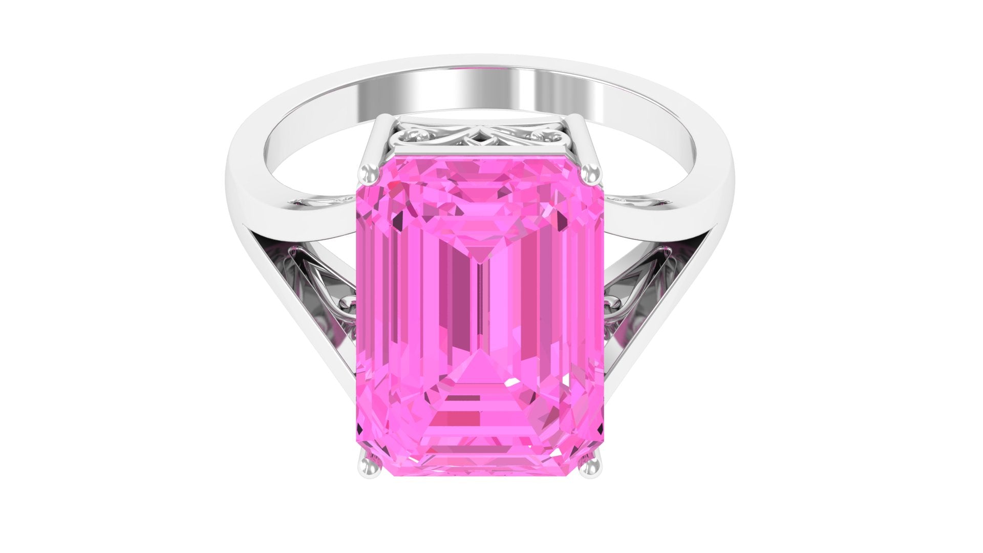 Lab Created Pink Sapphire Solitaire Engagement Ring Lab Created Pink Sapphire - ( AAAA ) - Quality - Rosec Jewels
