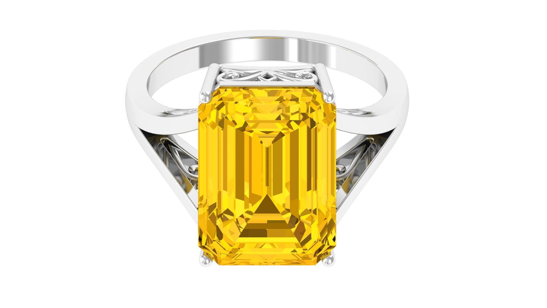 Solitaire Created Yellow Sapphire Split Shank Engagement Ring Lab Created Yellow Sapphire - ( AAAA ) - Quality - Rosec Jewels