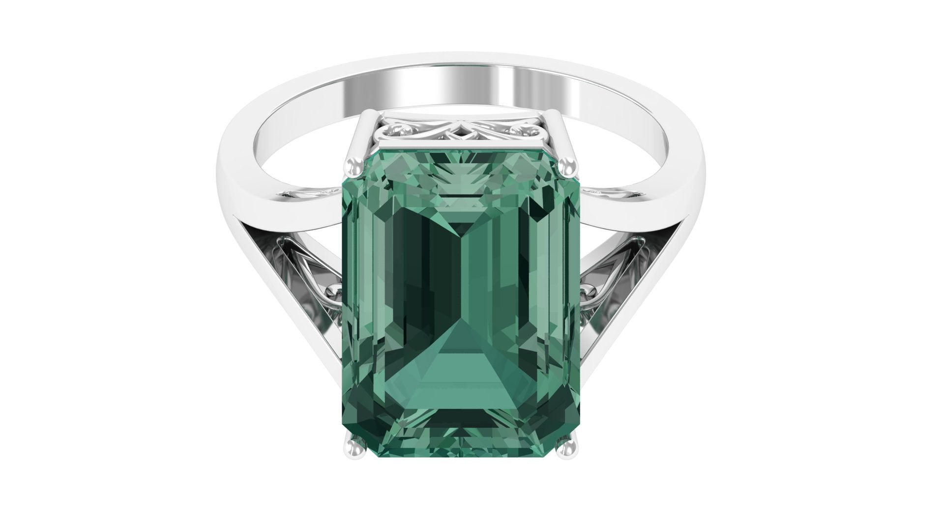 Created Green Sapphire Split Shank Engagement Ring Lab Created Green Sapphire - ( AAAA ) - Quality - Rosec Jewels