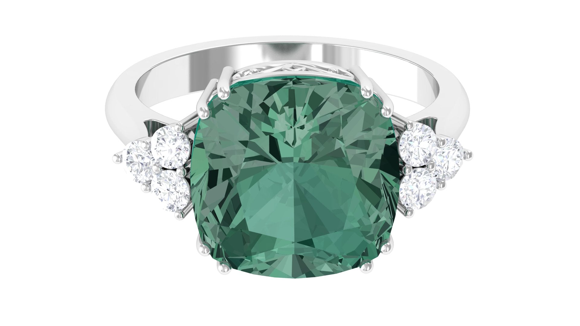Created Green Sapphire Solitaire Engagement Ring with Moissanite Trio Lab Created Green Sapphire - ( AAAA ) - Quality - Rosec Jewels