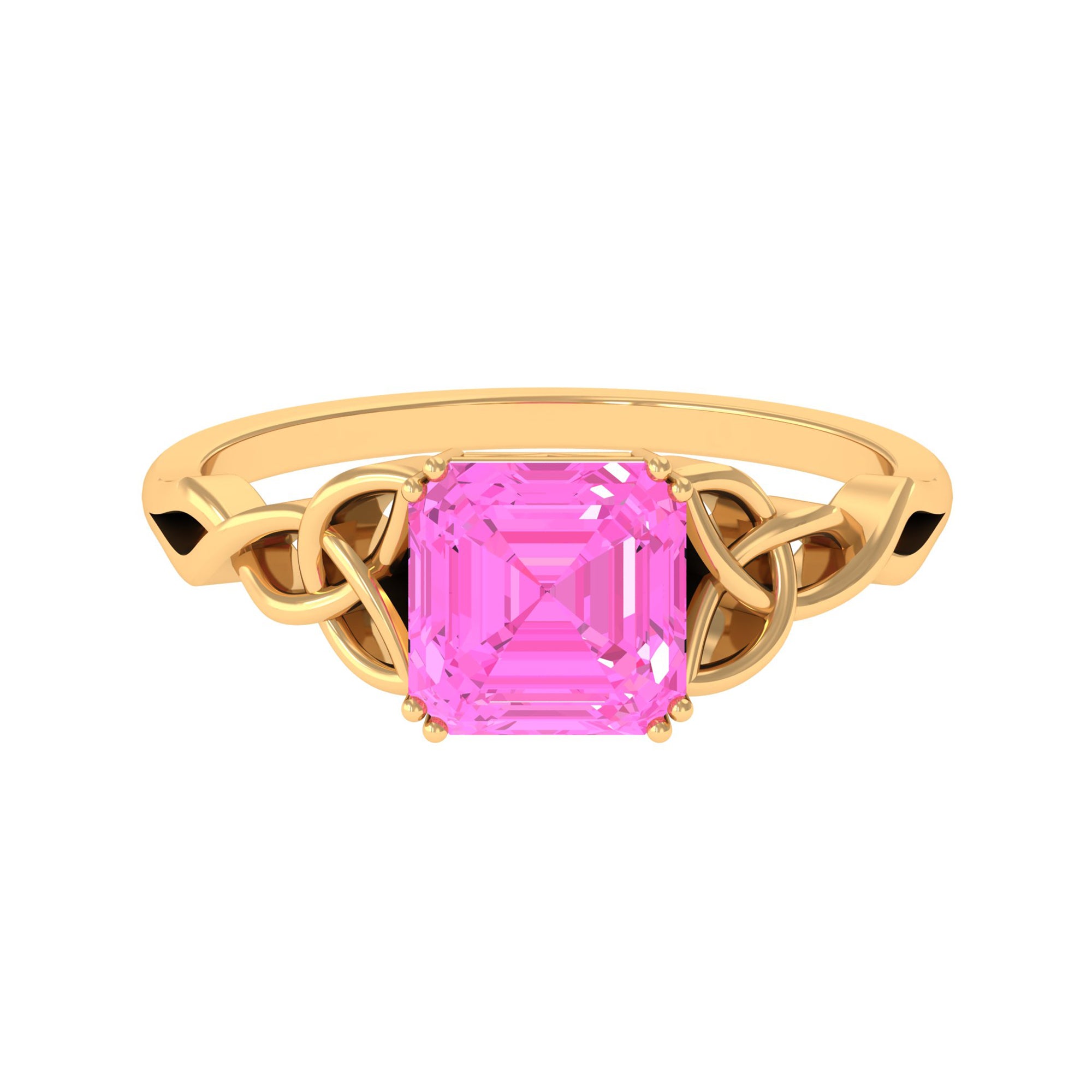 Asscher Cut Lab Grown Pink Sapphire Solitaire Celtic Knot Ring Lab Created Pink Sapphire - ( AAAA ) - Quality - Rosec Jewels