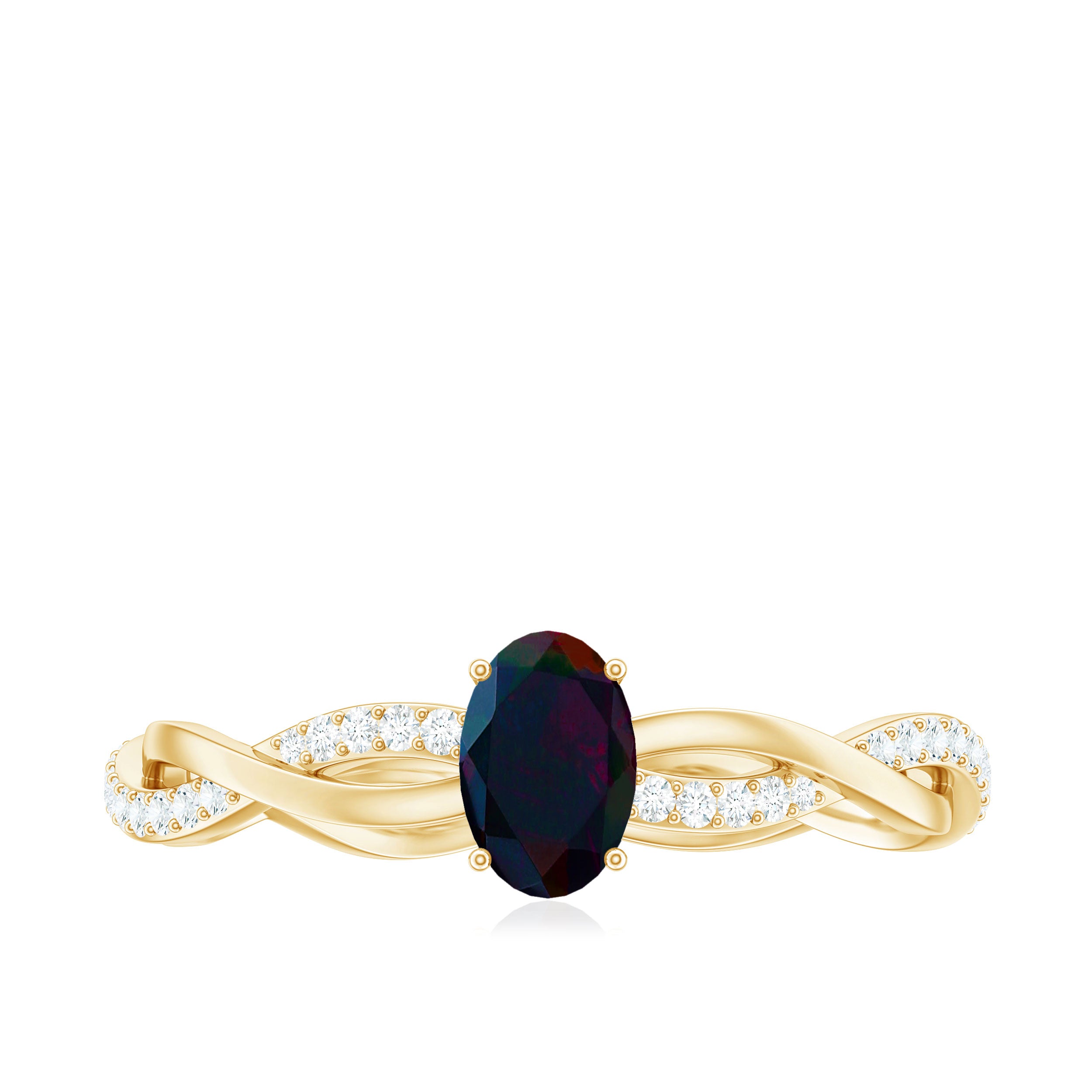 Oval Black Opal and Diamond Braided Engagement Ring Black Opal - ( AAA ) - Quality - Rosec Jewels