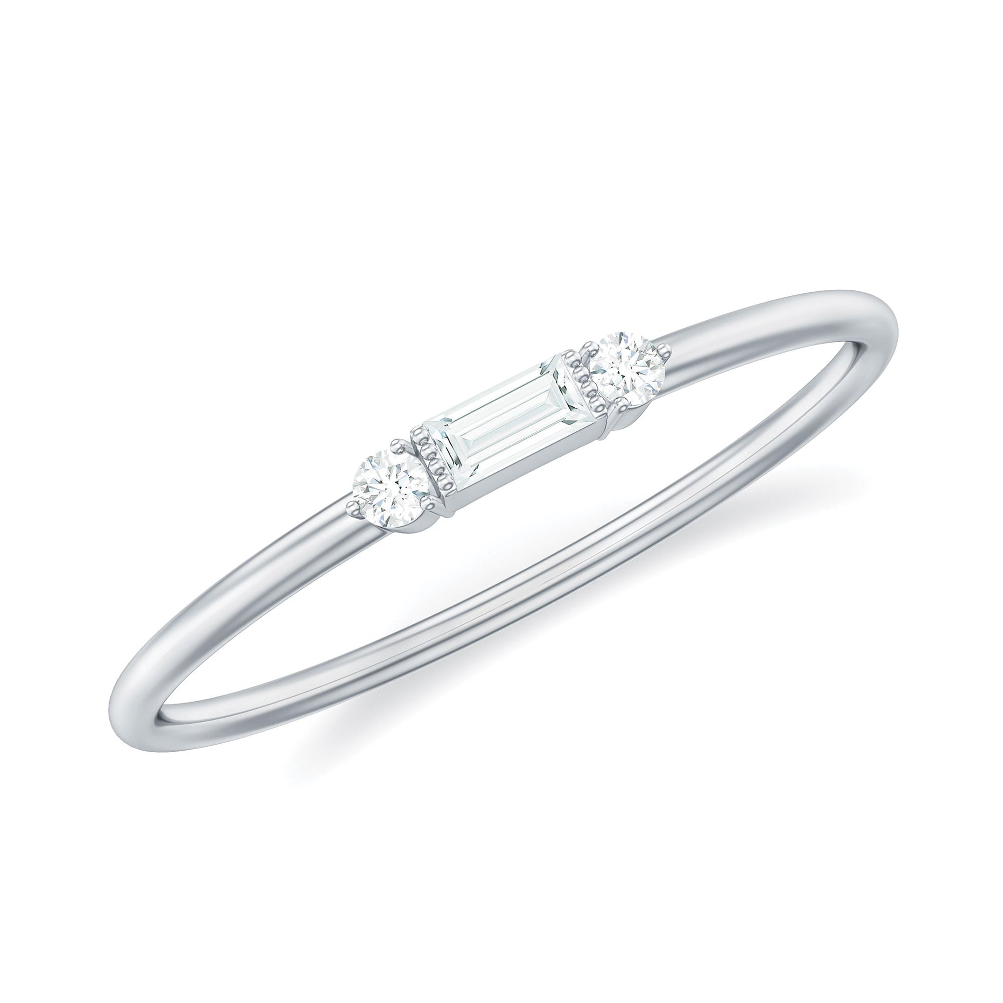 Baguette and Round Dainty Diamond Stackable Promise Ring Diamond - ( HI-SI ) - Color and Clarity - Rosec Jewels