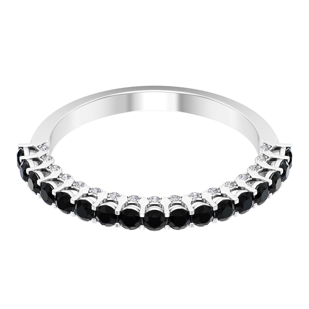Trendy Black and White Diamond Semi Eternity Ring Black Diamond - ( AAA ) - Quality - Rosec Jewels