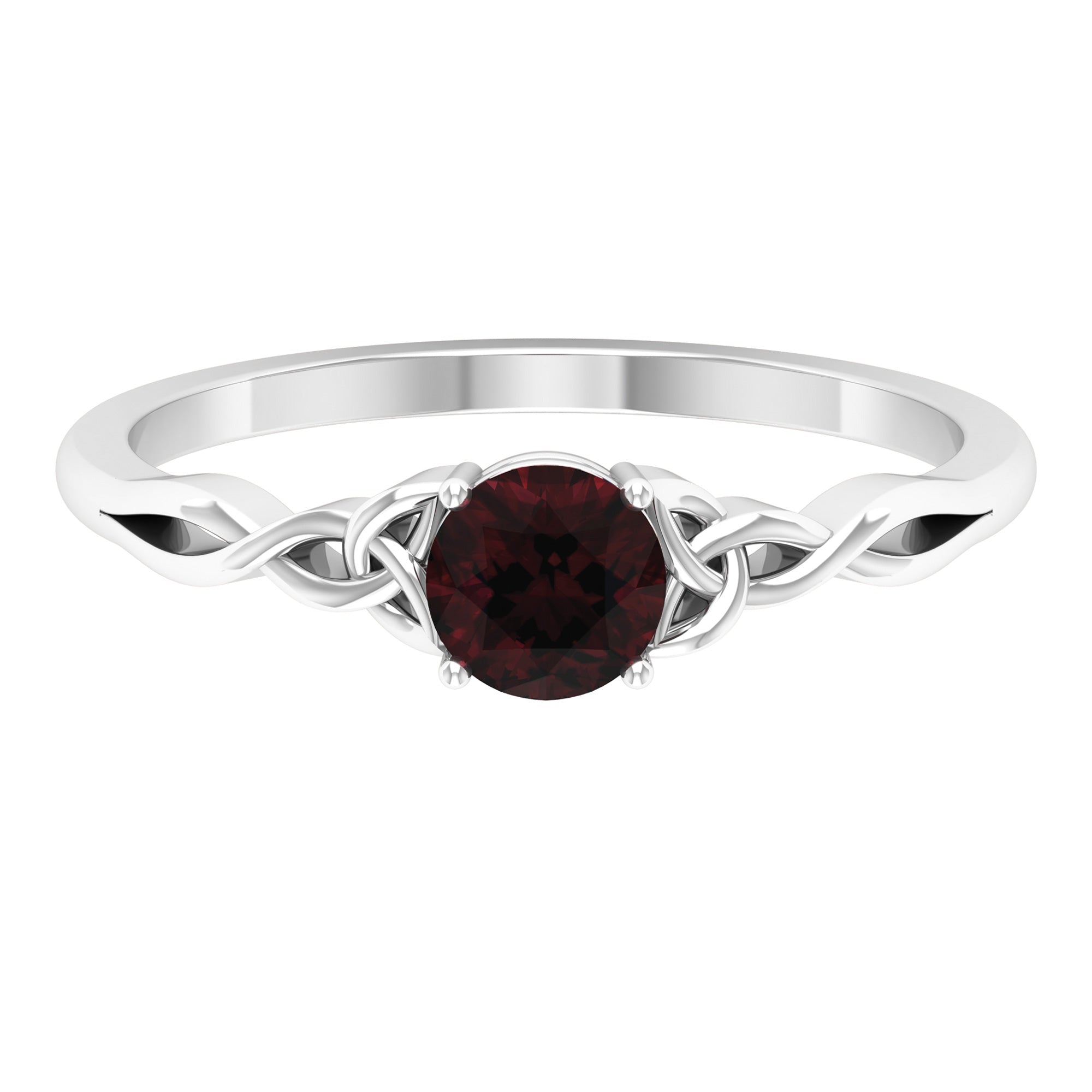 Solitaire Garnet Celtic Knot Promise Ring Garnet - ( AAA ) - Quality - Rosec Jewels