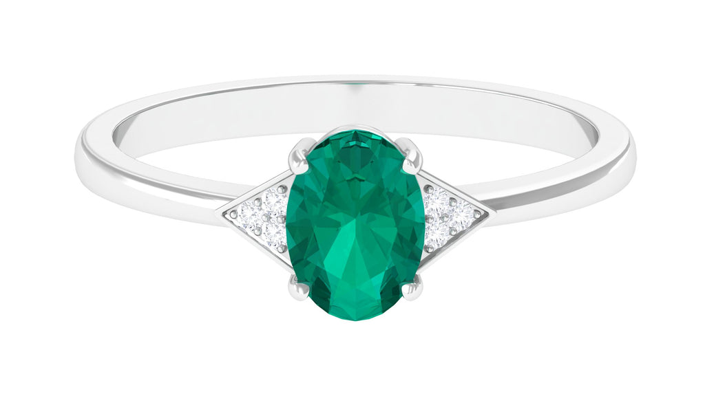 3/4 CT Oval Emerald Engagement Ring with Diamond Trio