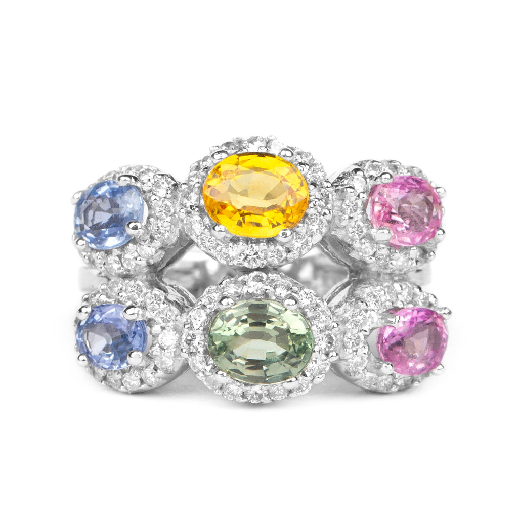 Multi Gemstone Cocktail Ring with Moissanite Lab Created Green Sapphire - ( AAAA ) - Quality - Rosec Jewels