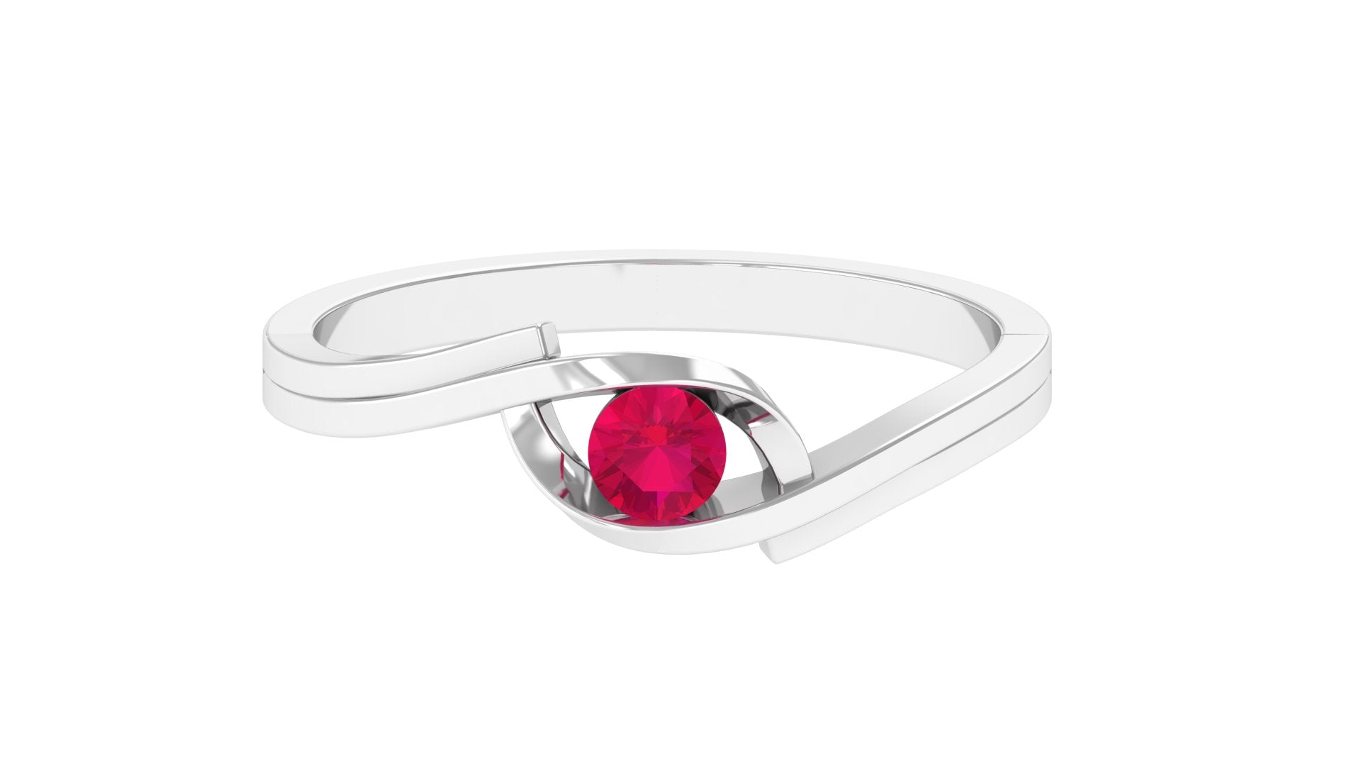 3.50 MM Round Cut Ruby Solitaire Ring in Bypass Setting Ruby - ( AAA ) - Quality - Rosec Jewels