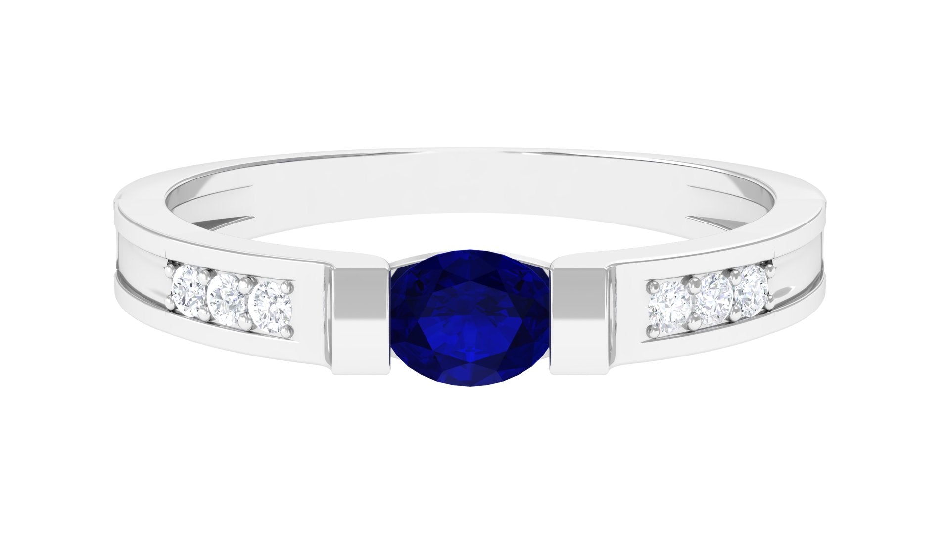 0.5 CT Oval Blue Sapphire East West Solitaire Ring with Diamond Blue Sapphire - ( AAA ) - Quality - Rosec Jewels