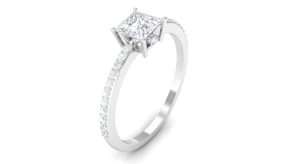 3/4 CT Princess Cut Zircon Solitaire Ring with Surprise and Side Stones Zircon - ( AAAA ) - Quality - Rosec Jewels