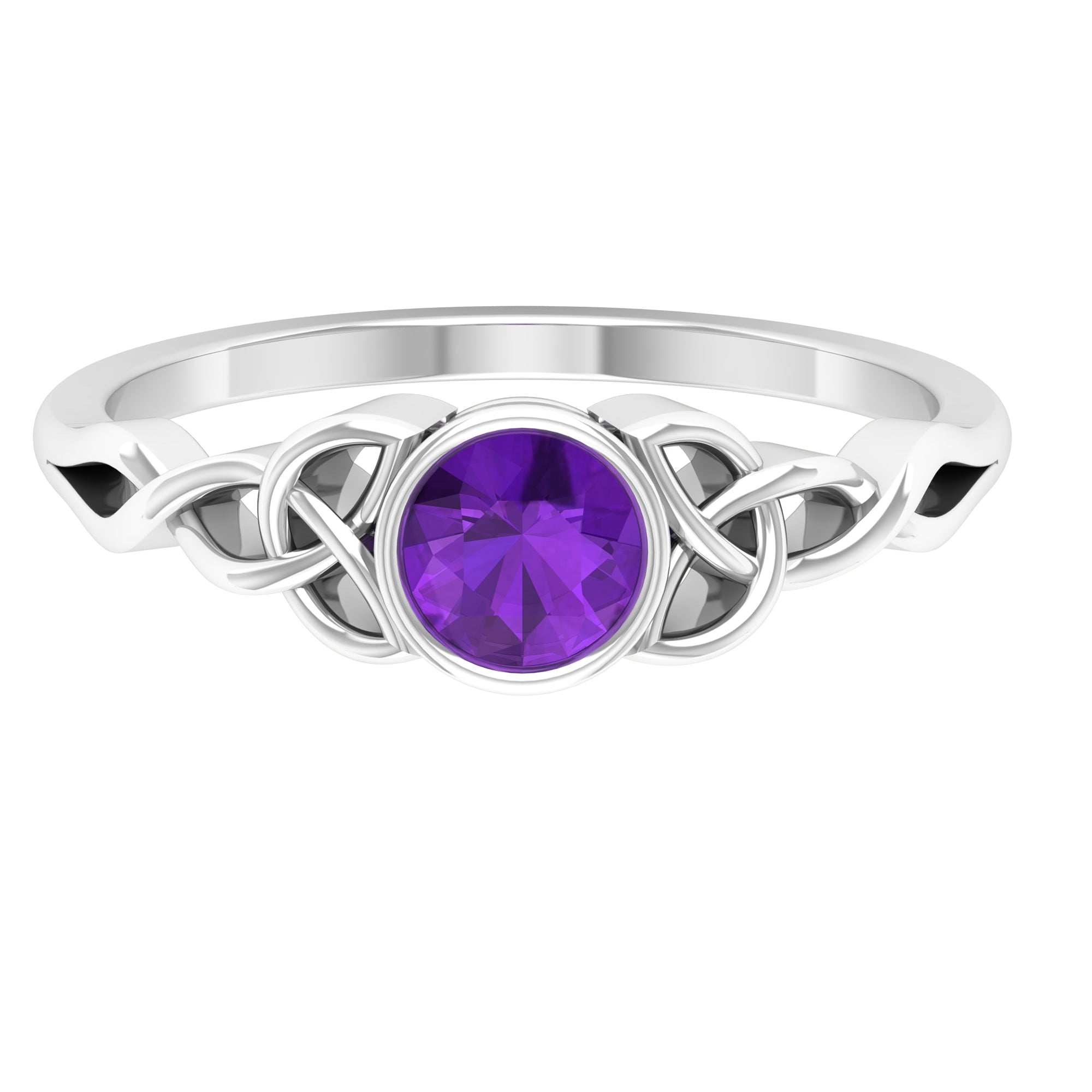 5 MM Round Shape Amethyst Solitaire Ring in Bezel Setting with Celtic Shank Amethyst - ( AAA ) - Quality - Rosec Jewels