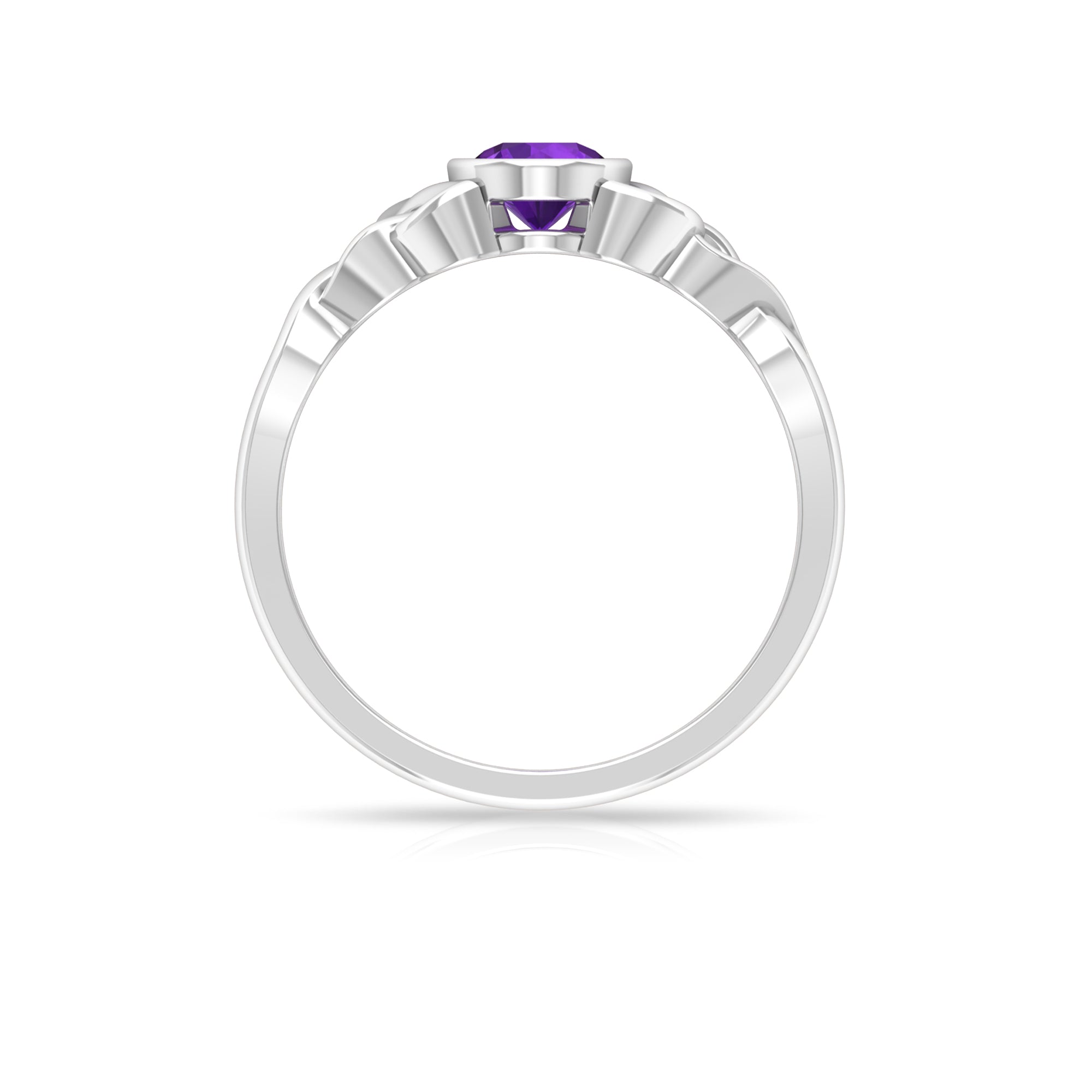 5 MM Round Shape Amethyst Solitaire Ring in Bezel Setting with Celtic Shank Amethyst - ( AAA ) - Quality - Rosec Jewels