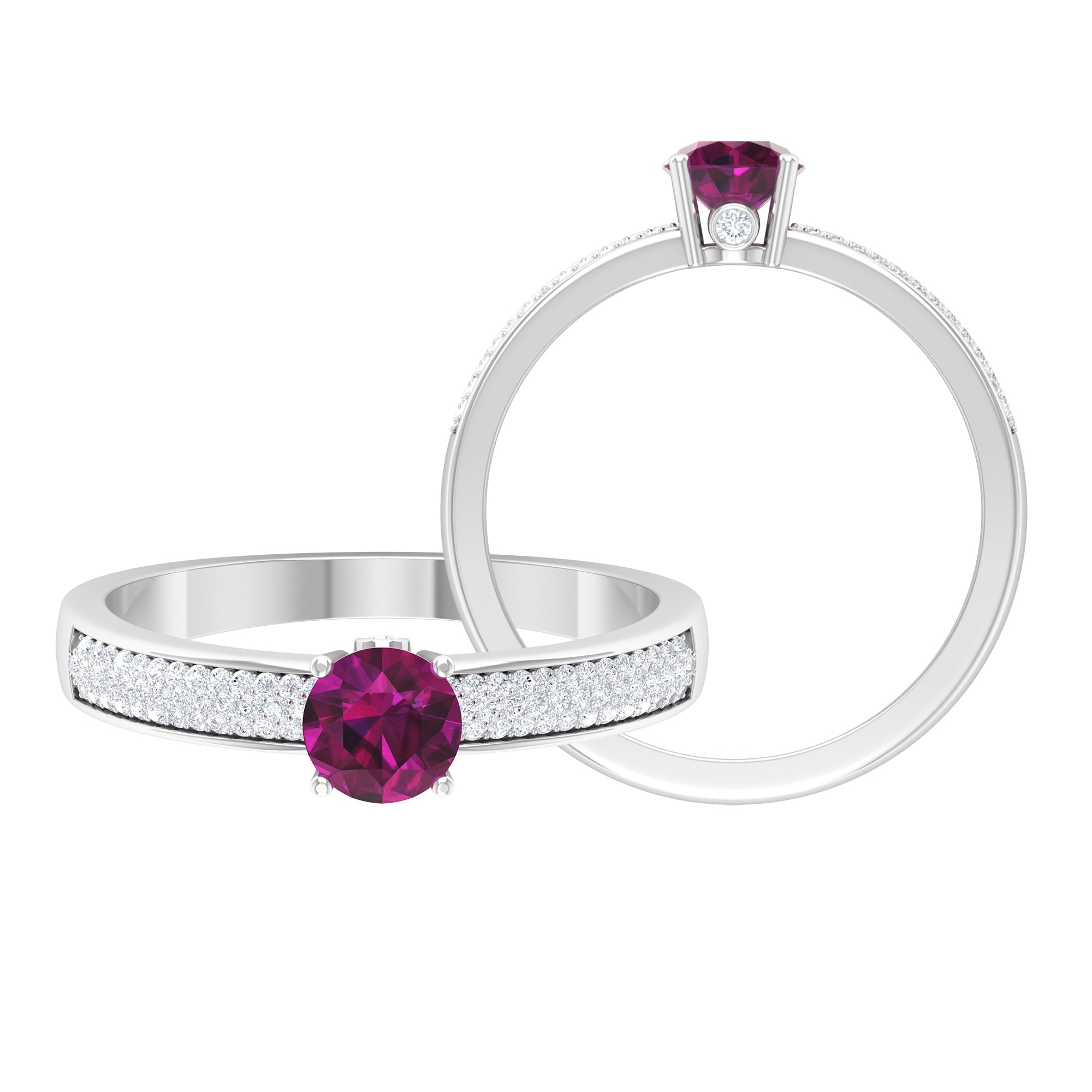 1.50 CT Solitaire Rhodolite and Diamond Engagement Ring Rhodolite - ( AAA ) - Quality - Rosec Jewels
