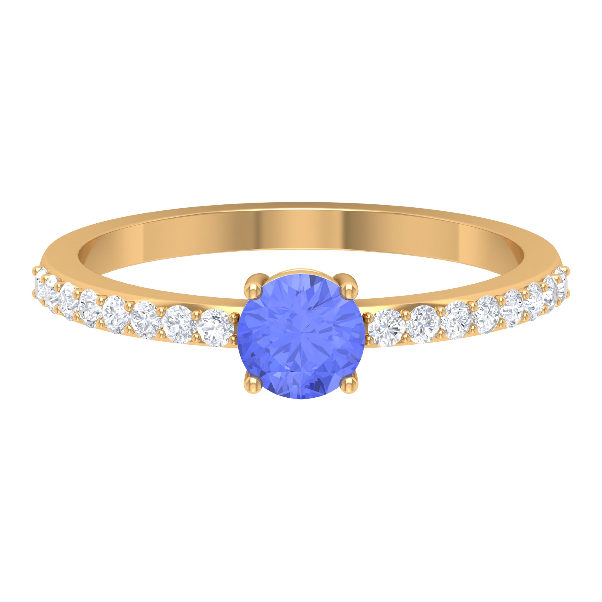 Round Tanzanite and Diamond Minimal Promise Ring Tanzanite - ( AAA ) - Quality - Rosec Jewels