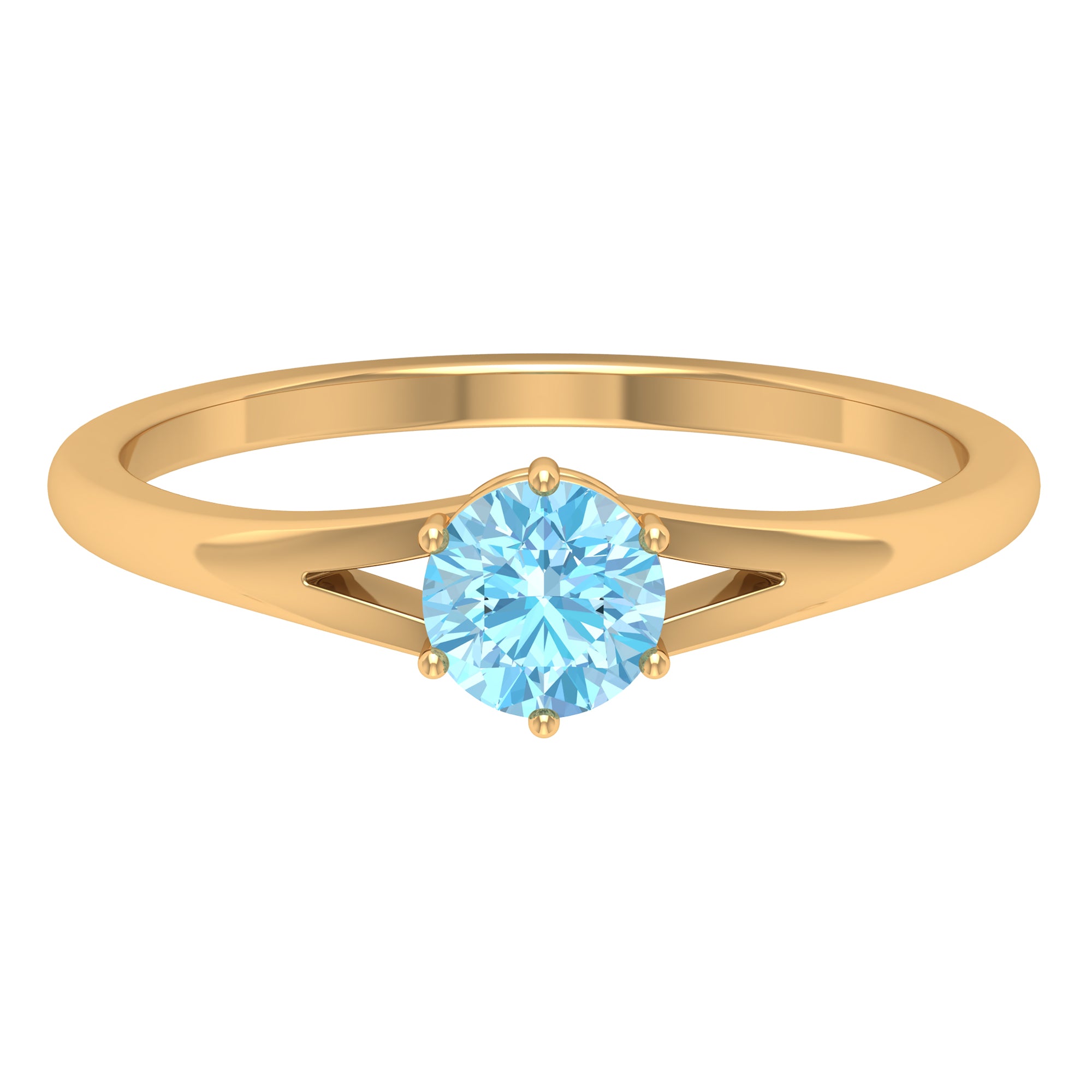 Aquamarine Solitaire Ring in 6 Prong Setting with Split Shank Aquamarine - ( AAA ) - Quality - Rosec Jewels