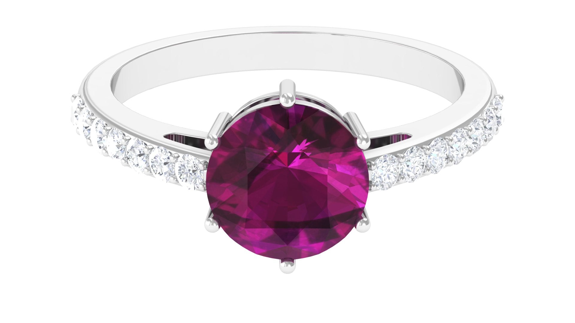 2.75 CT Genuine Rhodolite Engagement Ring with Moissanite Stones Rhodolite - ( AAA ) - Quality - Rosec Jewels