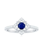 3/4 CT Minimal Blue Sapphire and Diamond Flower Ring Blue Sapphire - ( AAA ) - Quality - Rosec Jewels