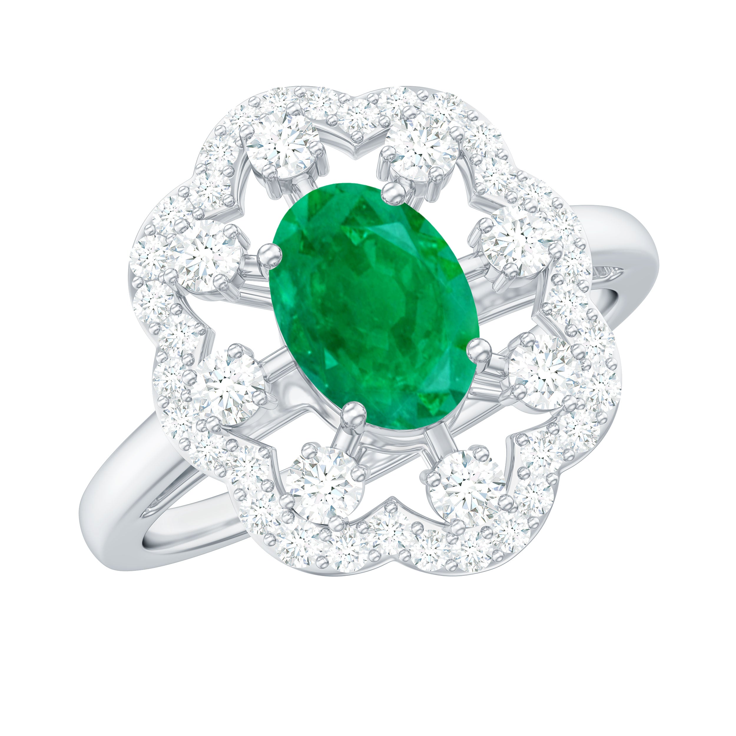 1.75 CT Oval Cut Emerald and Moissanite Vintage Statement Ring Emerald - ( AAA ) - Quality - Rosec Jewels
