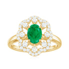 1.75 CT Oval Cut Emerald and Moissanite Vintage Statement Ring Emerald - ( AAA ) - Quality - Rosec Jewels