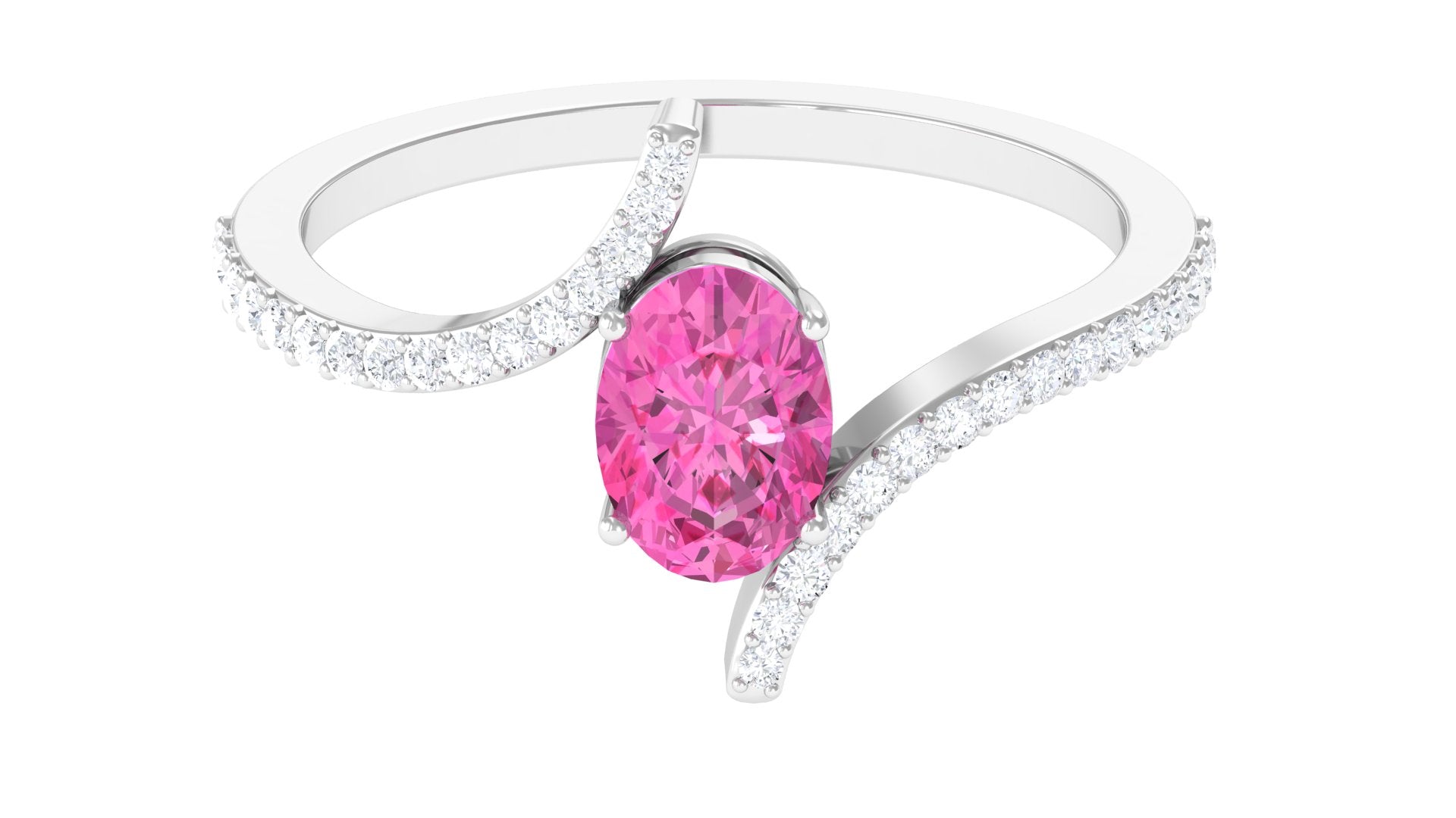 1.50 CT Oval Pink Sapphire Solitaire Bypass Ring with Diamond Pink Sapphire - ( AAA ) - Quality - Rosec Jewels