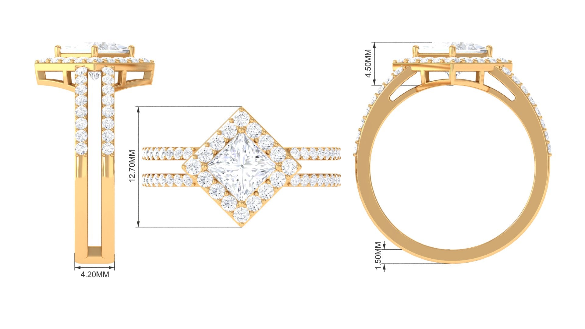 2.50 CT Princess Cut Zircon Double Engagement Band Ring Zircon - ( AAAA ) - Quality - Rosec Jewels