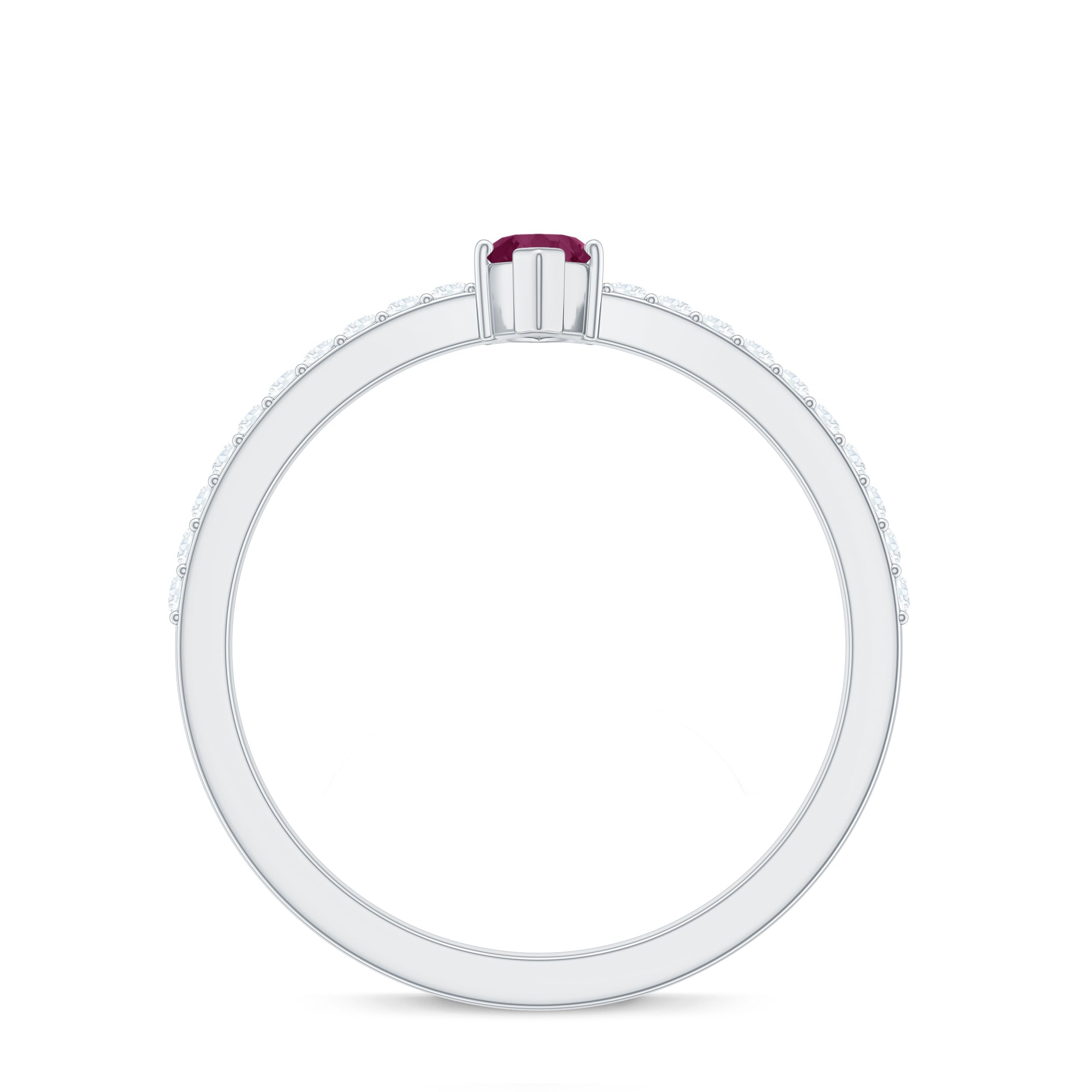 0.75 CT Natural Rhodolite Promise Ring with Diamond Accent Rhodolite - ( AAA ) - Quality - Rosec Jewels